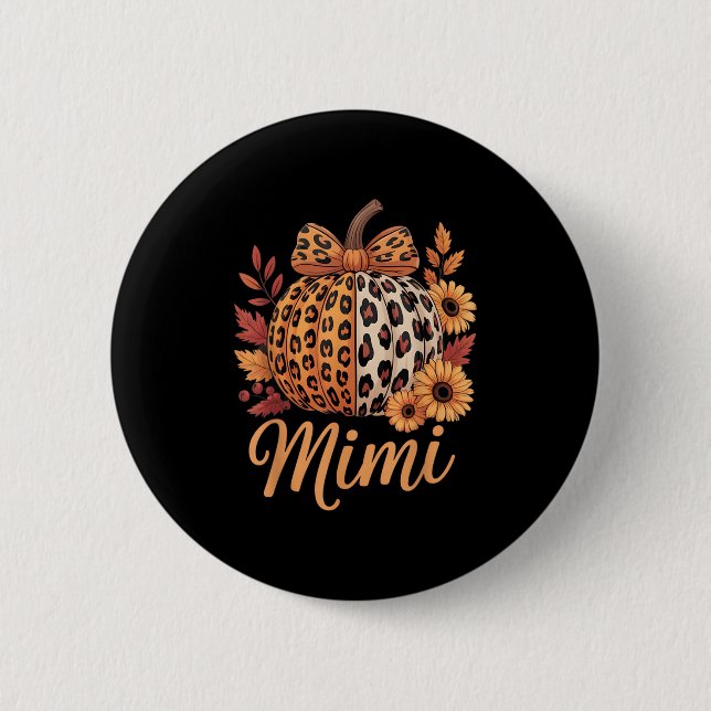 Badge Rond 5 Cm Mimi Thanksgiving Leopard Pumpkin Sunflower Coquet (Devant)