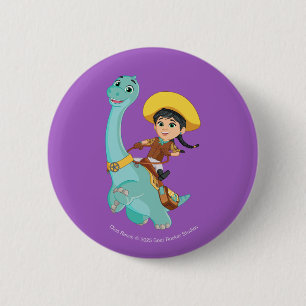 Badge Rond 5 Cm Min & Clover   Joyeux Cowgirl & Brontosaurus Ride