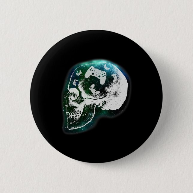 Badge Rond 5 Cm Mind Controller Skull Gaming Gamer Mens Boys Teens (Devant)