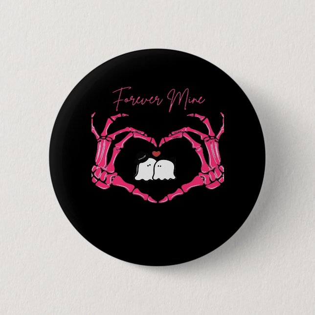 Badge Rond 5 Cm Mine, Valentines Classic - Squelette Mains Entendr (Devant)
