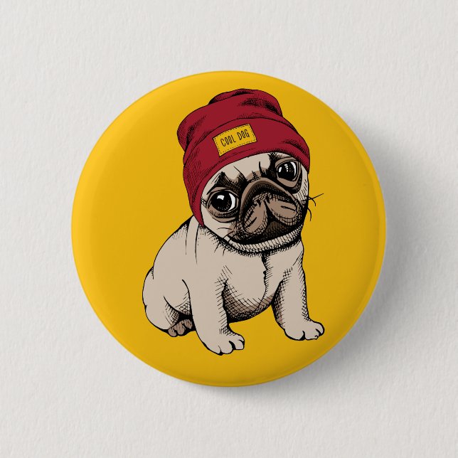 Badge Rond 5 Cm Mini carlin de hippie de chiot (Devant)