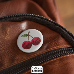 Badge Rond 5 Cm Mini-Crochet rouge cerise Nom du monogramme