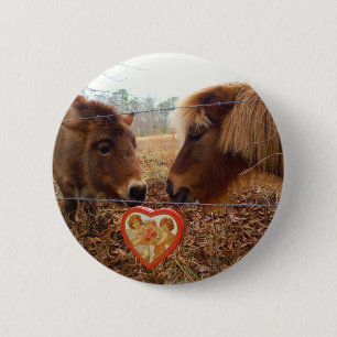 Badge Rond 5 Cm Miniature Donkey & Horse Valentine Heart