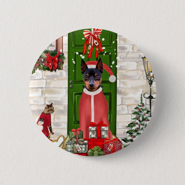 Badge Rond 5 Cm Miniature Pinscher Chien Noël (Devant)