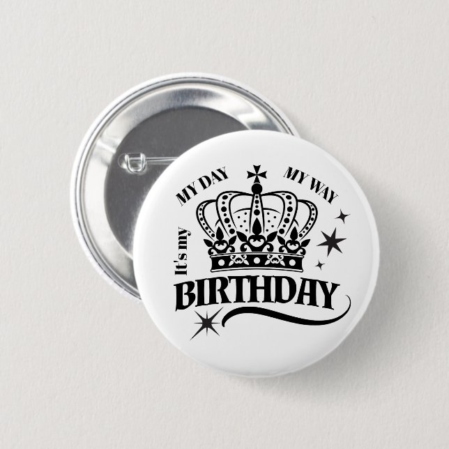Badge Rond 5 Cm Minimal Black Crown Birthday Quote Typography (Devant & derrière)