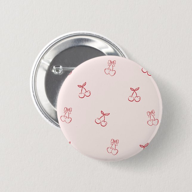 Badge Rond 5 Cm Minimalisme de contour de cerise (Devant & derrière)