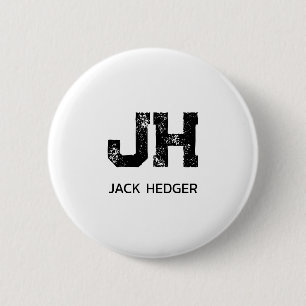 BADGE ROND 5 CM MINIMALISTE NOIR MONOGRAMME À DEUX LETTRES NOM BLA