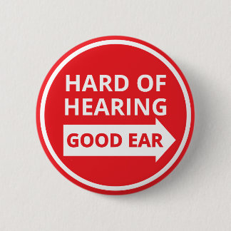 Badge Rond 5 Cm Minimaliste Texte Rouge Oreille Gauche Flèche Mal