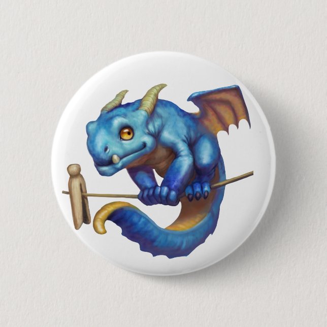 Badge Rond 5 Cm Minuscule Dragon Bleu (Devant)