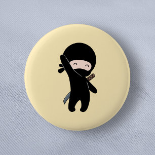 Badge Rond 5 Cm Minuscule Ninja heureux sur Jaune