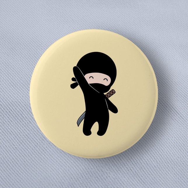 Badge Rond 5 Cm Minuscule Ninja heureux sur Jaune (Créateur téléchargé)