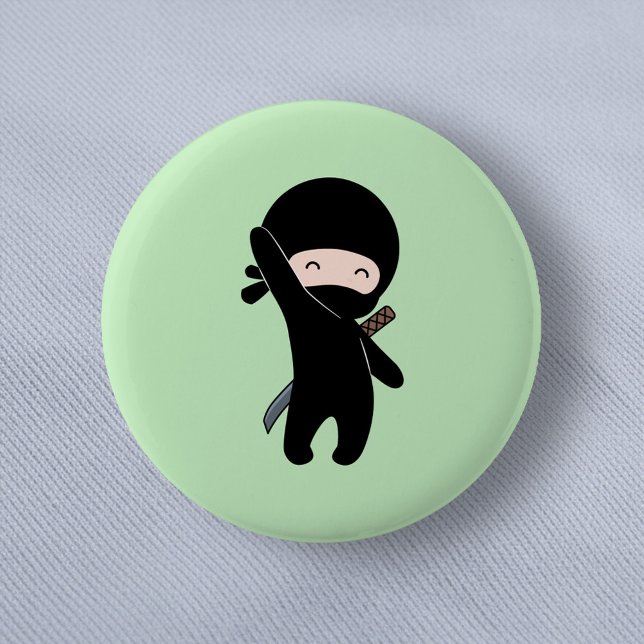 Badge Rond 5 Cm Minuscule Ninja heureux sur vert (Créateur téléchargé)