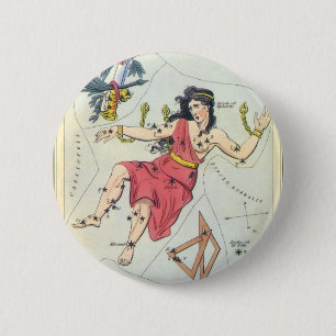 Badge Rond 5 Cm Miroir d'Urania, Carte céleste d'astronomie vintag