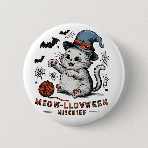 Badge Rond 5 Cm Mischief Meow-lloween