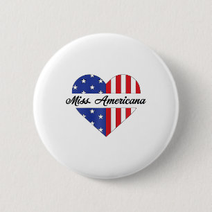 Badge Rond 5 Cm Miss Americana Usa Drapeau Coeur 4 juillet Patriot