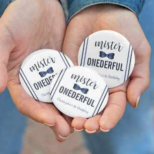 Badge Rond 5 Cm Mister Onederful Noeud Papillon 1er Anniversaire