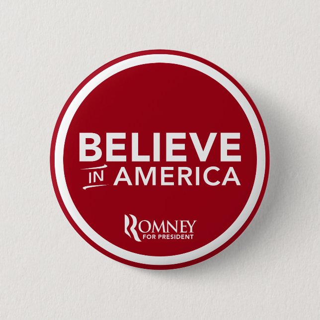 Badge Rond 5 Cm Mitt Romney croient à l'Amérique (rouge foncé) (Devant)