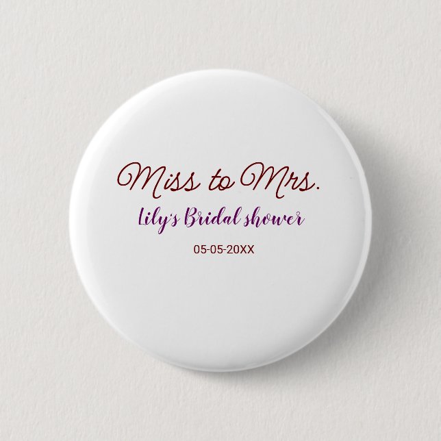 Badge Rond 5 Cm Mlle à Mme douche nuptiale ajouter nom date année  (Devant)
