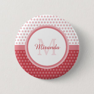 Badge Rond 5 Cm Mod Pink and White Polka Dots Monogram With Name