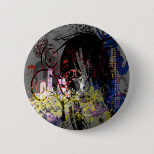 Badge Rond 5 Cm Mode Diva tourbillonné