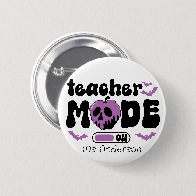 Badge Rond 5 Cm Mode enseignant Halloween personnalisé activé (Devant & derrière)