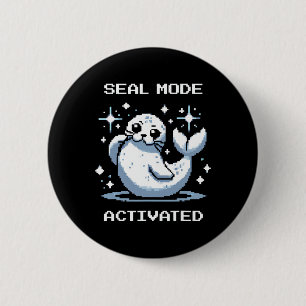 Badge Rond 5 Cm Mode Sceau Activé Pixel Art Sceau Style Rétro Joue