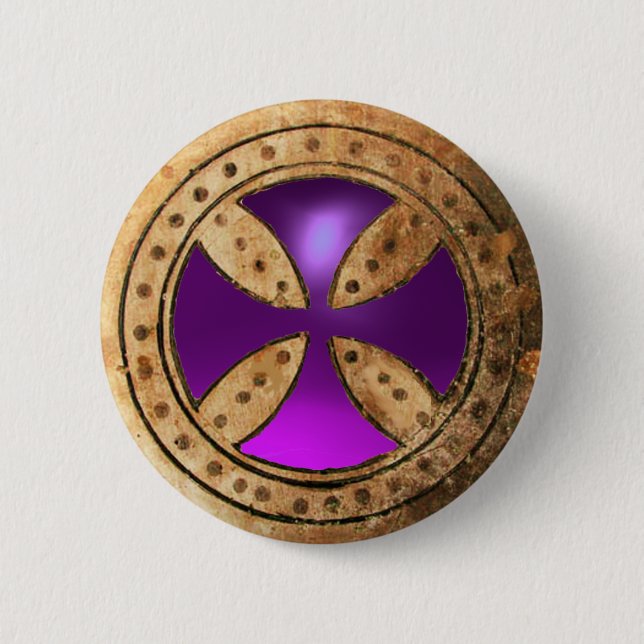 Badge Rond 5 Cm MODÈLE ANTIQUE CROISER Améthyste pourpre Gem (Devant)