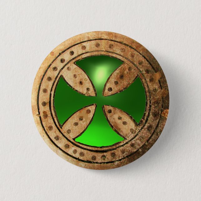 Badge Rond 5 Cm MODÈLE ANTIQUE CROIX Green Emerald Gem (Devant)