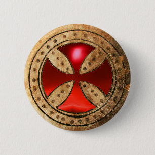 Badge Rond 5 Cm MODÈLE ANTIQUE CROIX Rouge Ruby Gem
