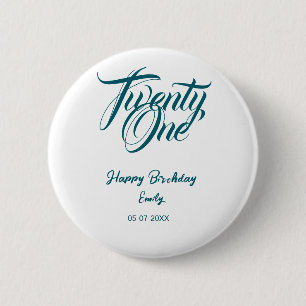 Badge Rond 5 Cm modèle bleu pour 21e anniversaire avec nom date an