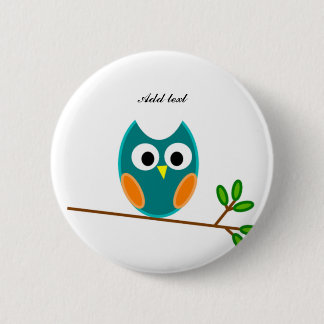 Badge Rond 5 Cm Modèle de hibou bleu et d'or