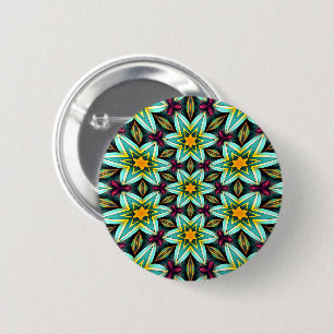 Badge Rond 5 Cm Modèle Floral Étoiles Vertes