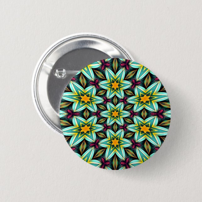 Badge Rond 5 Cm Modèle Floral Étoiles Vertes (Devant & derrière)