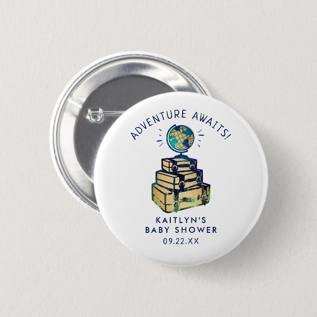Badge Rond 5 Cm Modern Adventure Travel Baby shower (Devant & derrière)