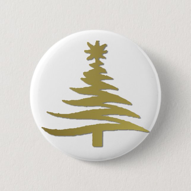 Badge Rond 5 Cm Modern Christmas Tree Stencil Print Gold (Devant)