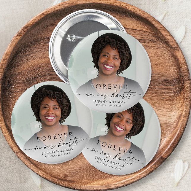 Badge Rond 5 Cm Modern Funeral Photo Memorial Forever Hearts (Créateur téléchargé)