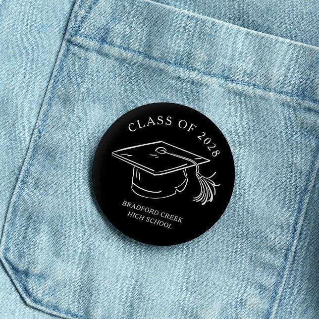 Badge Rond 5 Cm Modern Graduate Cap Doodle Class of Graduation (Créateur téléchargé)