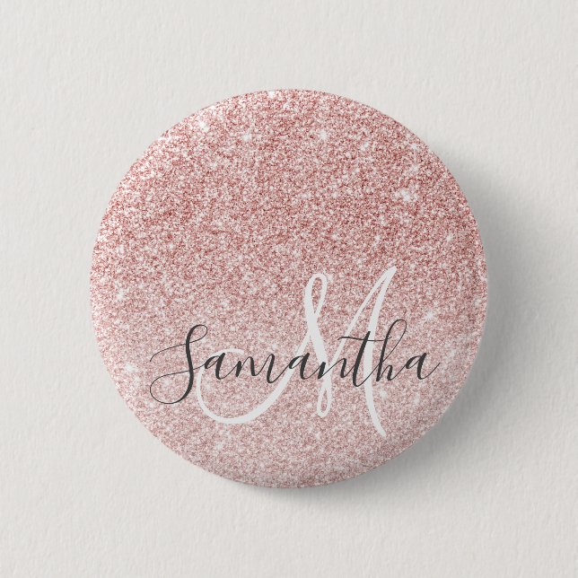 Badge Rond 5 Cm Modern Pink Glitter Sparkles Personalized Name (Devant)