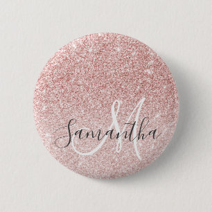 Badge Rond 5 Cm Modern Pink Glitter Sparkles Personalized Name