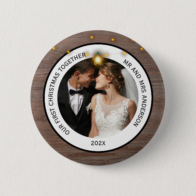Badge Rond 5 Cm Modern Rustic Couples First Christmas Together  (Devant)
