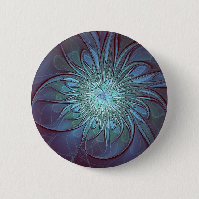 Badge Rond 5 Cm Moderne Abstrait tendance Fleur bleue Fractal Art (Devant)