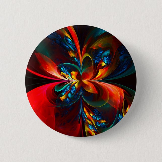 Badge Rond 5 Cm Moderne Floral Abstrait Art Orange Bleu Motif #14 (Devant)