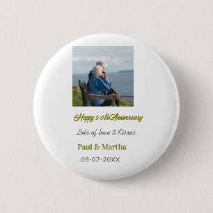 Badge Rond 5 Cm Moderne joyeux 50e anniversaire ajouter nom date p
