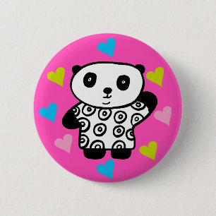 Badge Rond 5 Cm Moderne Mignon Kawaii Panda Rose Amour Coeurs