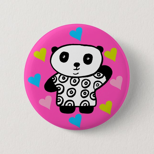 Badge Rond 5 Cm Moderne Mignon Kawaii Panda Rose Amour Coeurs (Devant)