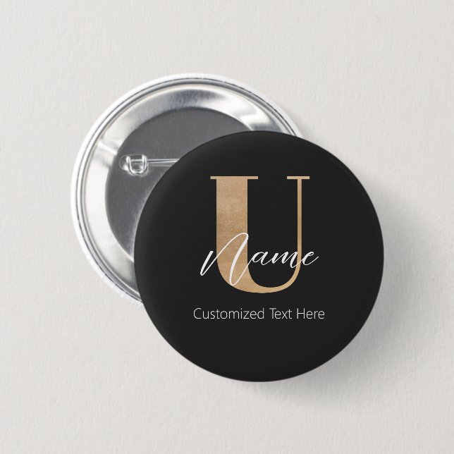 Badge Rond 5 Cm Moderne Monogramme Initiale U & Nom Personnalisé (Devant & derrière)