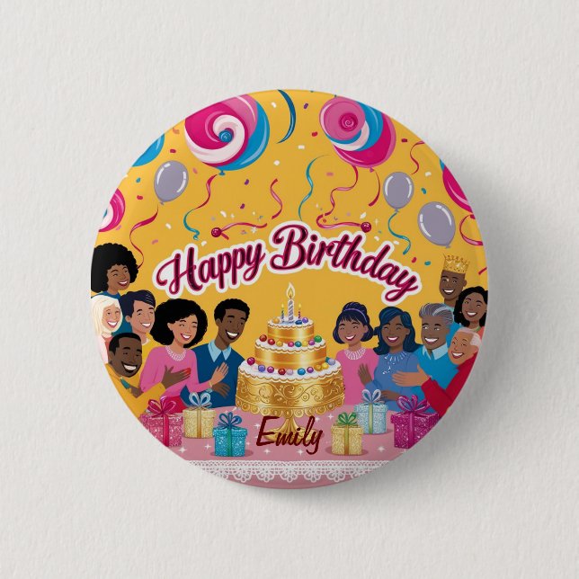 Badge Rond 5 Cm Moderne Personnalisé Joyeux Anniversaire Fête (Devant)