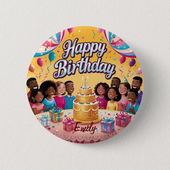 Badge Rond 5 Cm Moderne Personnalisé Joyeux Anniversaire Fête (Devant)
