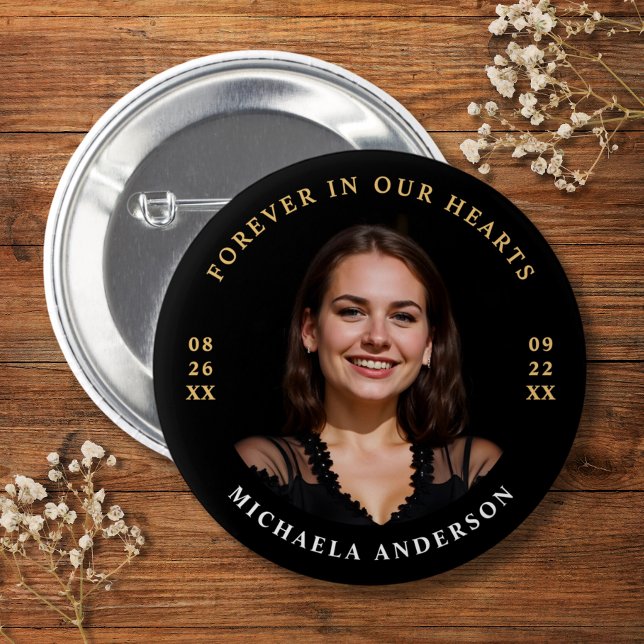 Badge Rond 5 Cm Moderne Pour Toujours Dans Nos Coeurs Funérailles/ (Créateur téléchargé)