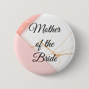 Badge Rond 5 Cm Moderne Rose et Marbre Doré, Robe de Mariée de la